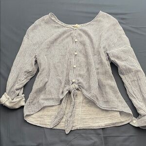 Caslon (Nordstrom) Striped Button-Down Tie-Front Top - Never Worn